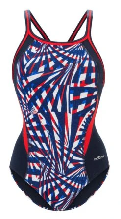Dolfin Women's Print Color Block DBX Back One Piece 24 Dolfin Women's Print Color Block DBX Back One Piece -Sport Blue Motion 5m00 b41d front2