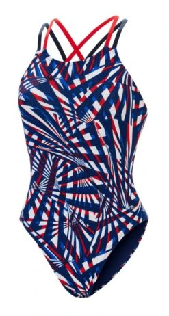 Dolfin Women's Print Atomic Double X Back 22 Dolfin Women's Print Atomic Double X Back -Sport Blue Motion 6a00 b41d front