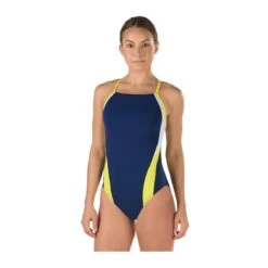Speedo Launch Splice Endurance Cross Back -Sport Blue Motion 8191409 navy gold front 2