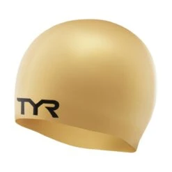 TYR Wrinkle-Free Silicone Swim Cap -Sport Blue Motion lcs gold