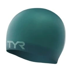 TYR Wrinkle-Free Silicone Swim Cap -Sport Blue Motion lcs teal