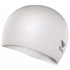 TYR Wrinkle-Free Silicone Jr. Cap -Sport Blue Motion lcsjr white