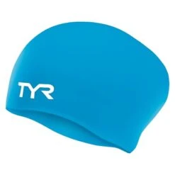 TYR Long Hair Wrinkle-free Swim Cap -Sport Blue Motion tyr long hair wrinkle free swim cap 1